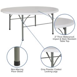 Flash Furniture 5.92-ft x 5.92-ft Fold-in-Half Indoor Round Plastic White Folding banquet table 8 -Person
