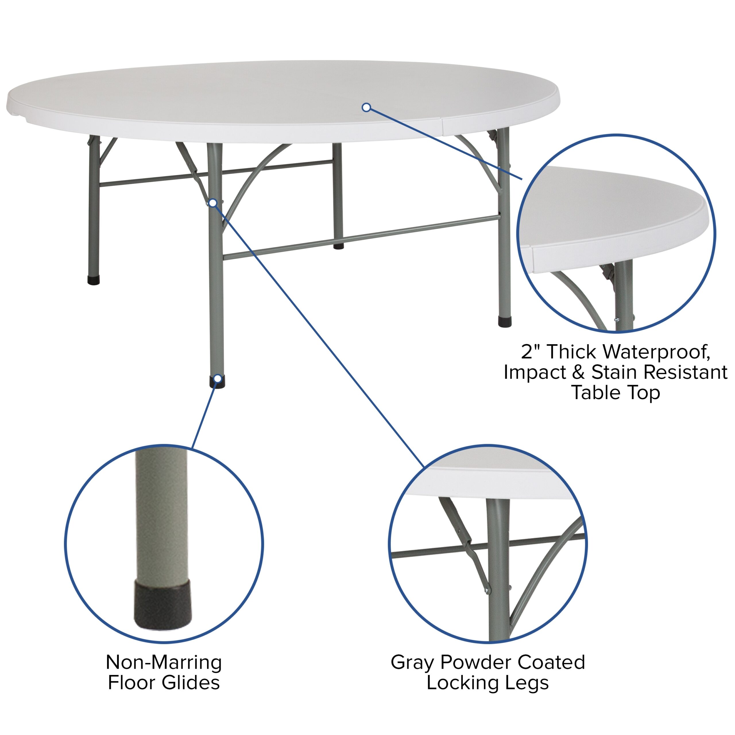 Flash Furniture 5.92-ft x 5.92-ft Fold-in-Half Indoor Round Plastic White Folding banquet table 8 -Person
