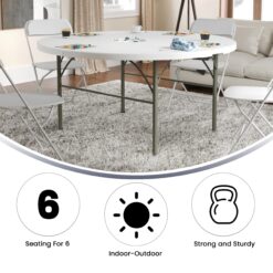 Flash Furniture 5.04-ft x 5.04-ft Fold-in-Half Indoor Round Plastic White Folding banquet table 6 -Person