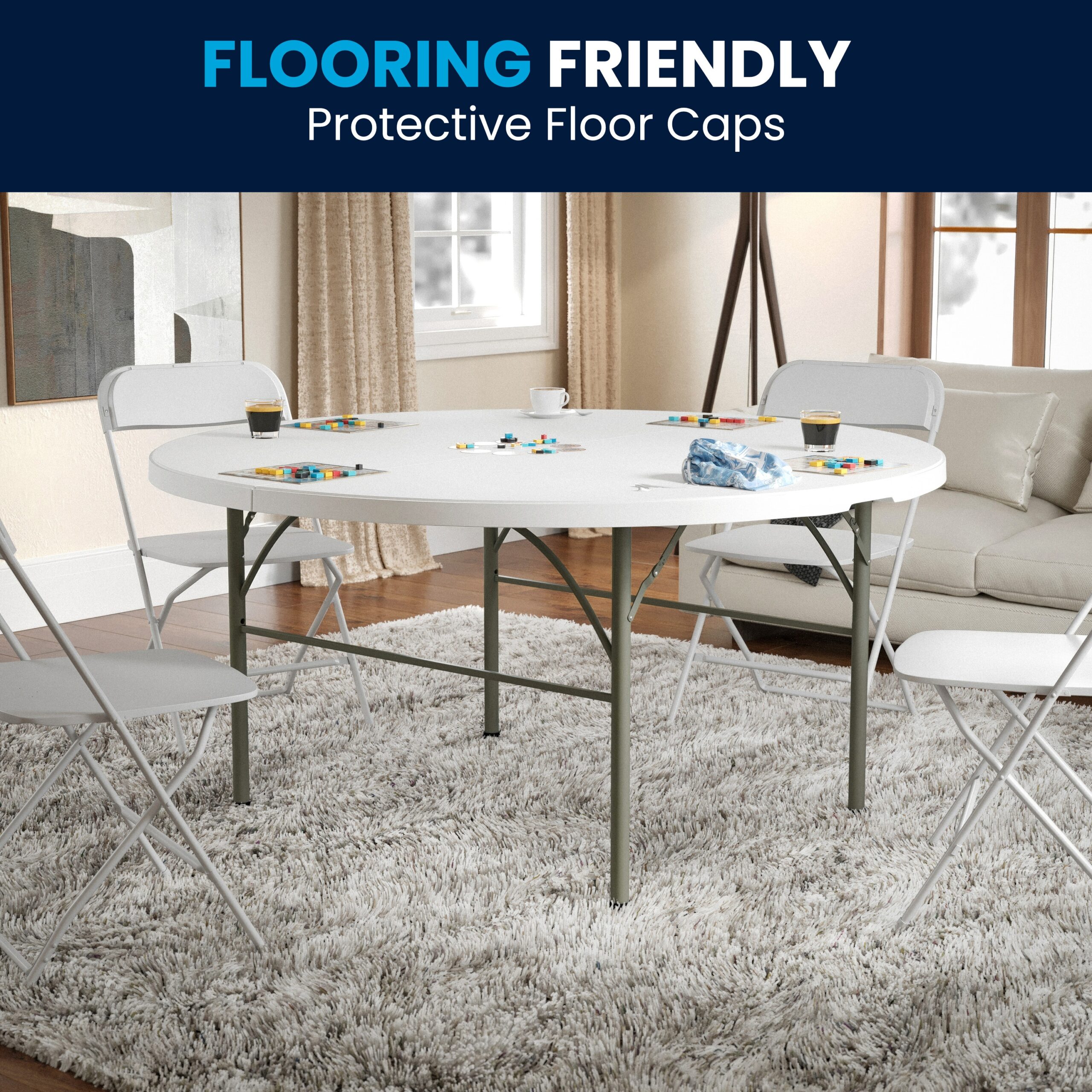 Flash Furniture 5.04-ft x 5.04-ft Fold-in-Half Indoor Round Plastic White Folding banquet table 6 -Person