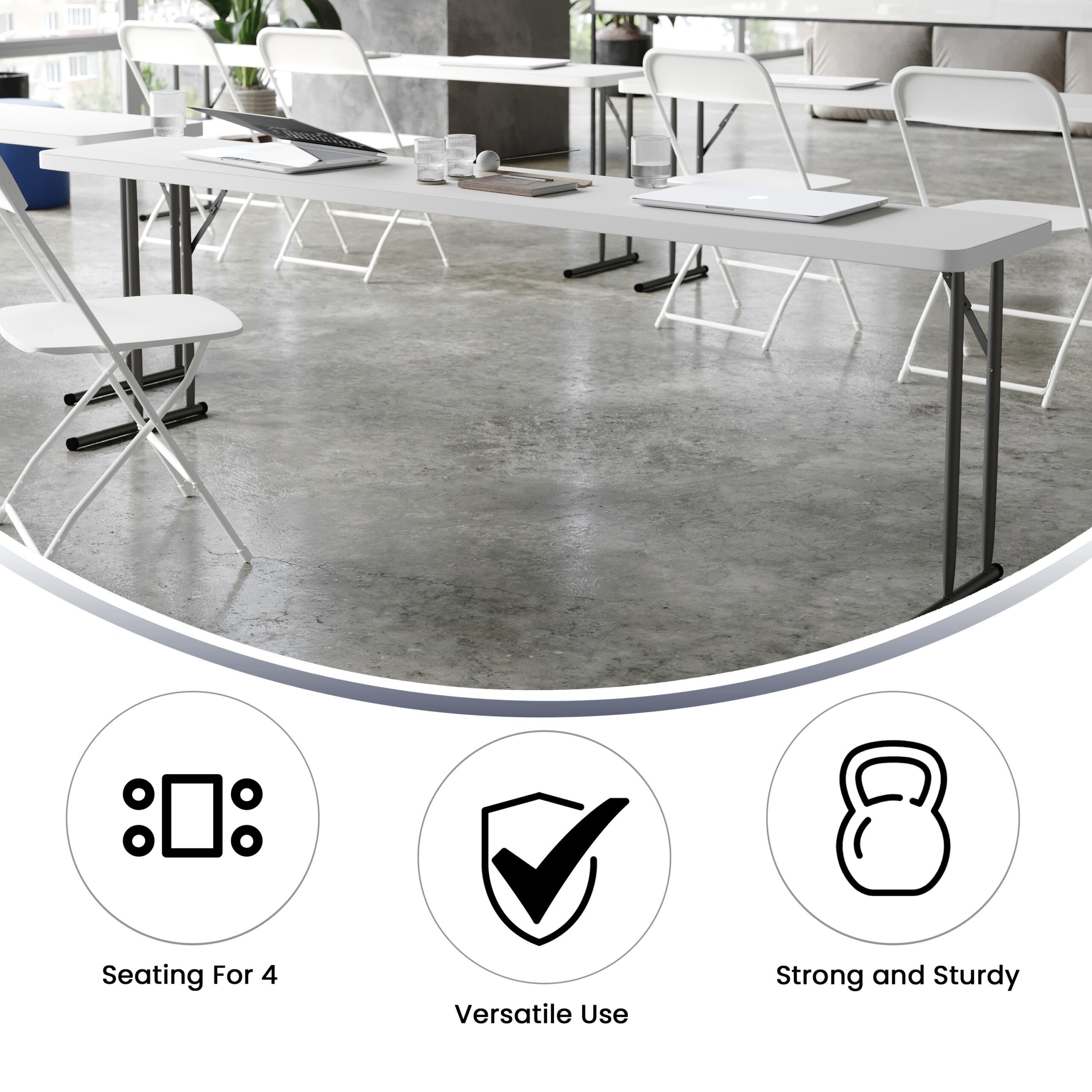 Flash Furniture 1.5-ft x 8-ft Indoor Rectangle Plastic White Folding banquet table 4 -Person