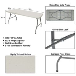 Hampden Furnishings 2.5-ft x 6-ft Indoor or outdoor Rectangle Plastic Gray Folding banquet table 8 -Person
