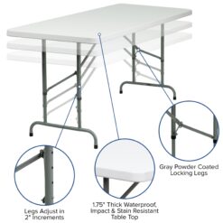 Flash Furniture 2.5-ft x 6-ft Indoor Rectangle Plastic White Adjustable Height Folding banquet table 8 -Person