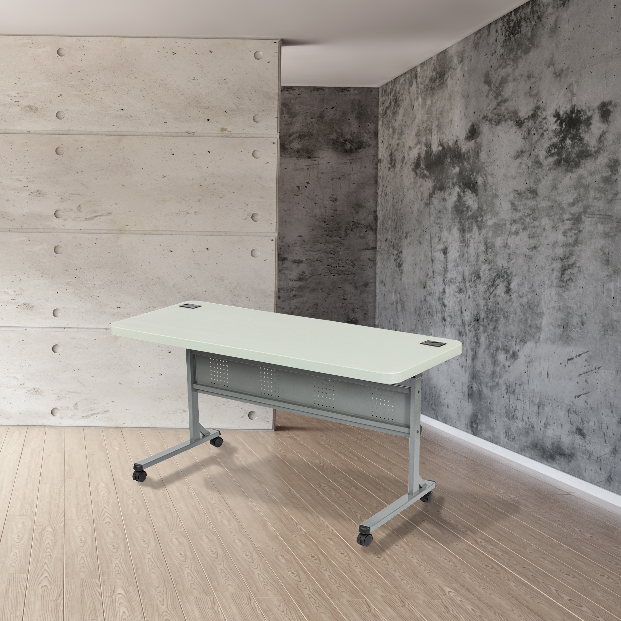 Hampden Furnishings 2-ft x 5-ft Indoor or outdoor Rectangle Polypropylene Gray Folding utility table 3 -Person