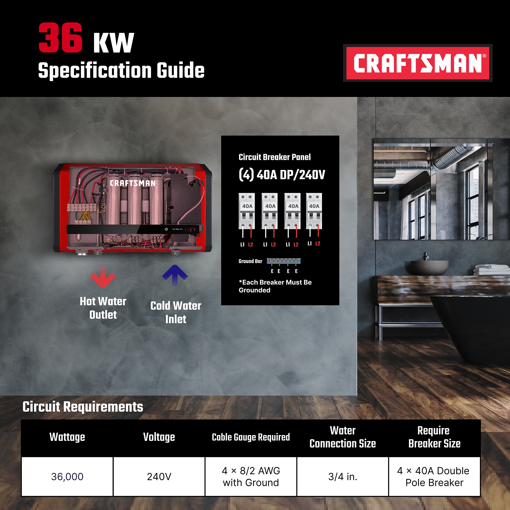 CRAFTSMAN Craftsman 36kw Pro-plus Multi Application Electric Tankless Water Heater