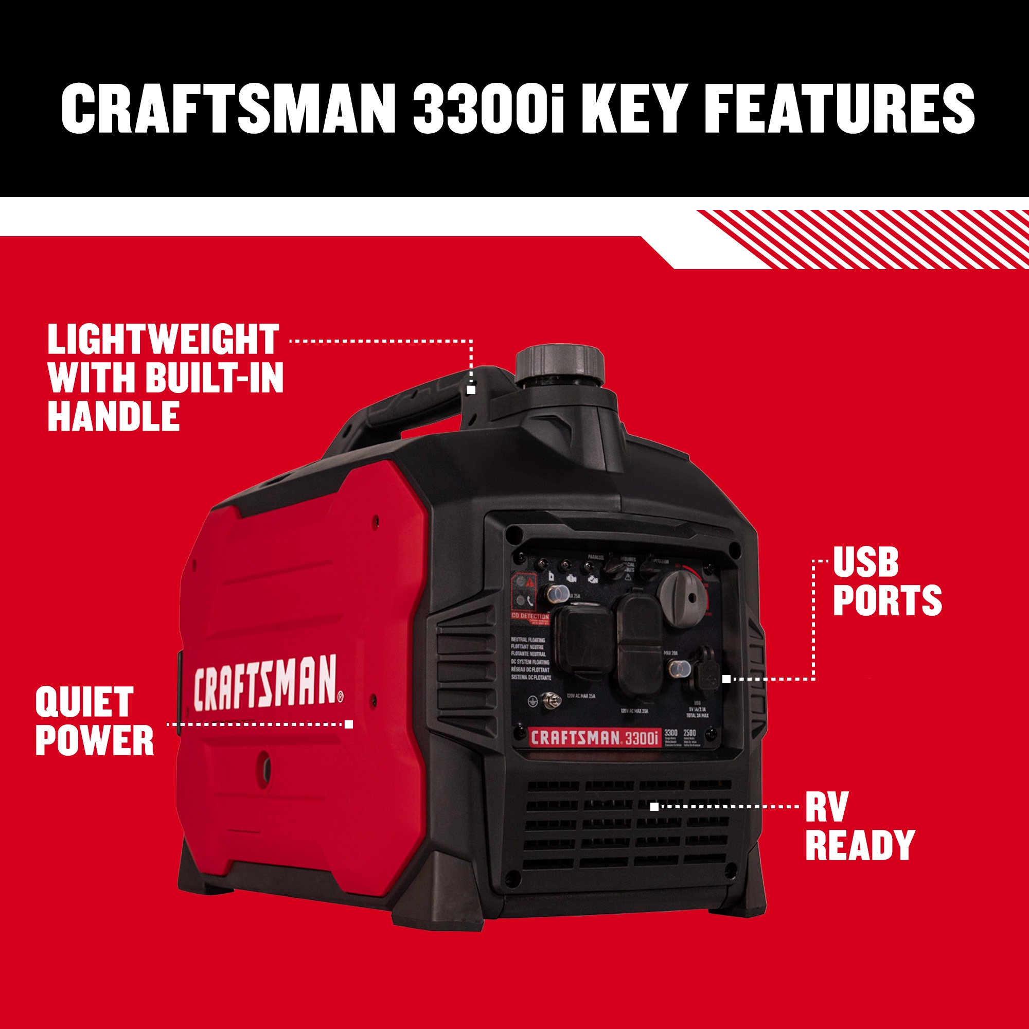 CRAFTSMAN 49 State 3300 -Watt Single Fuel (Gasoline) Inverter Generator