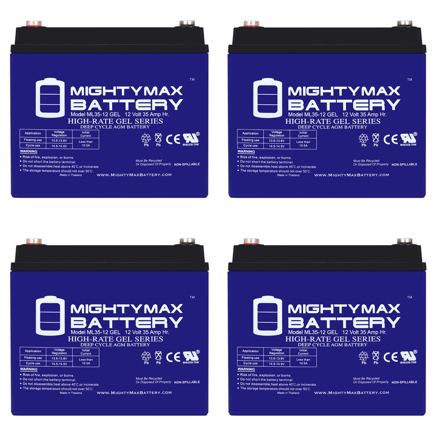 Mighty Max Battery 12V 35Ah GEL for Kangaroo TG-31 Golf Cart Rechargeable Sealed GEL 12350 Backup power Batteries 4 -Pack