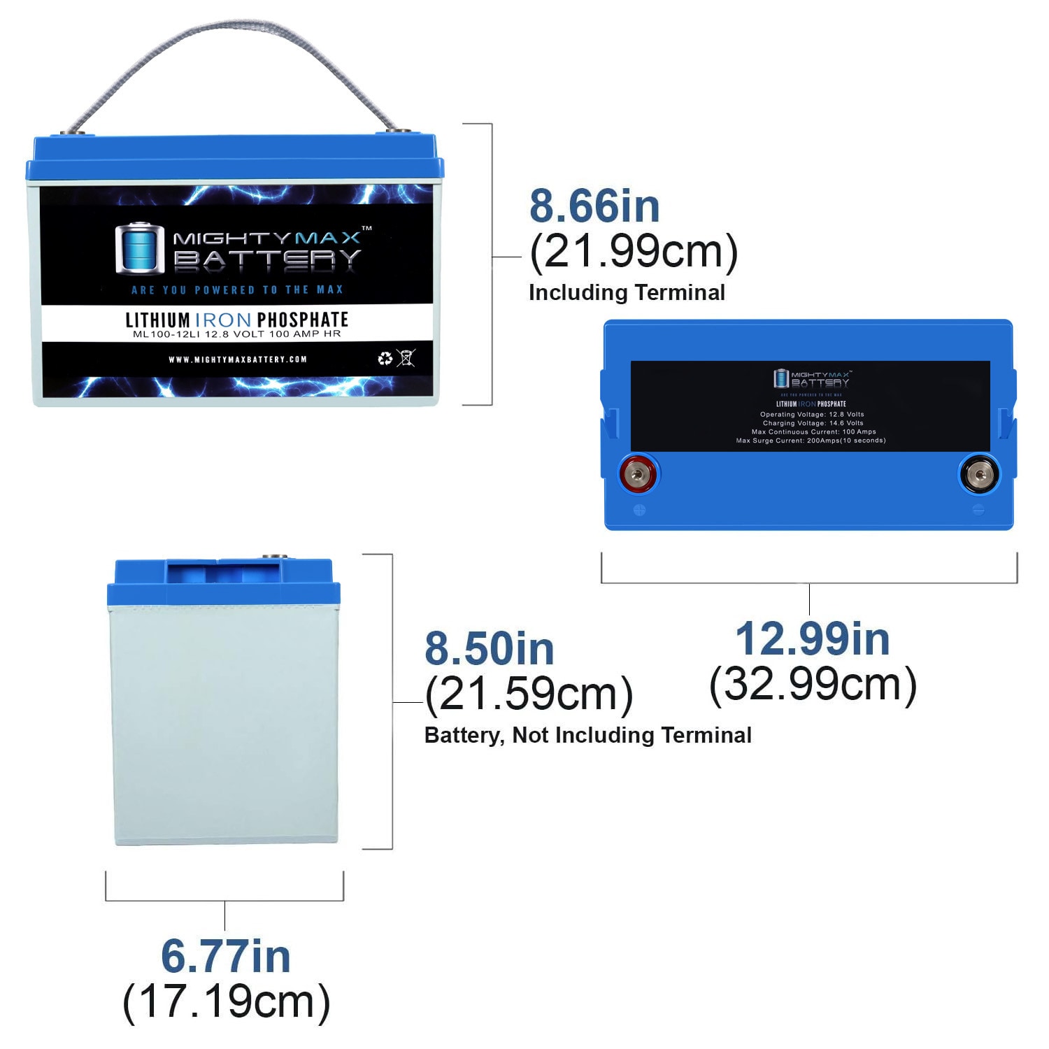 Mighty Max Battery 12V 100AH Lithium Battery for Trolling Motor Rechargeable Lithium 121000 Backup power Batteries