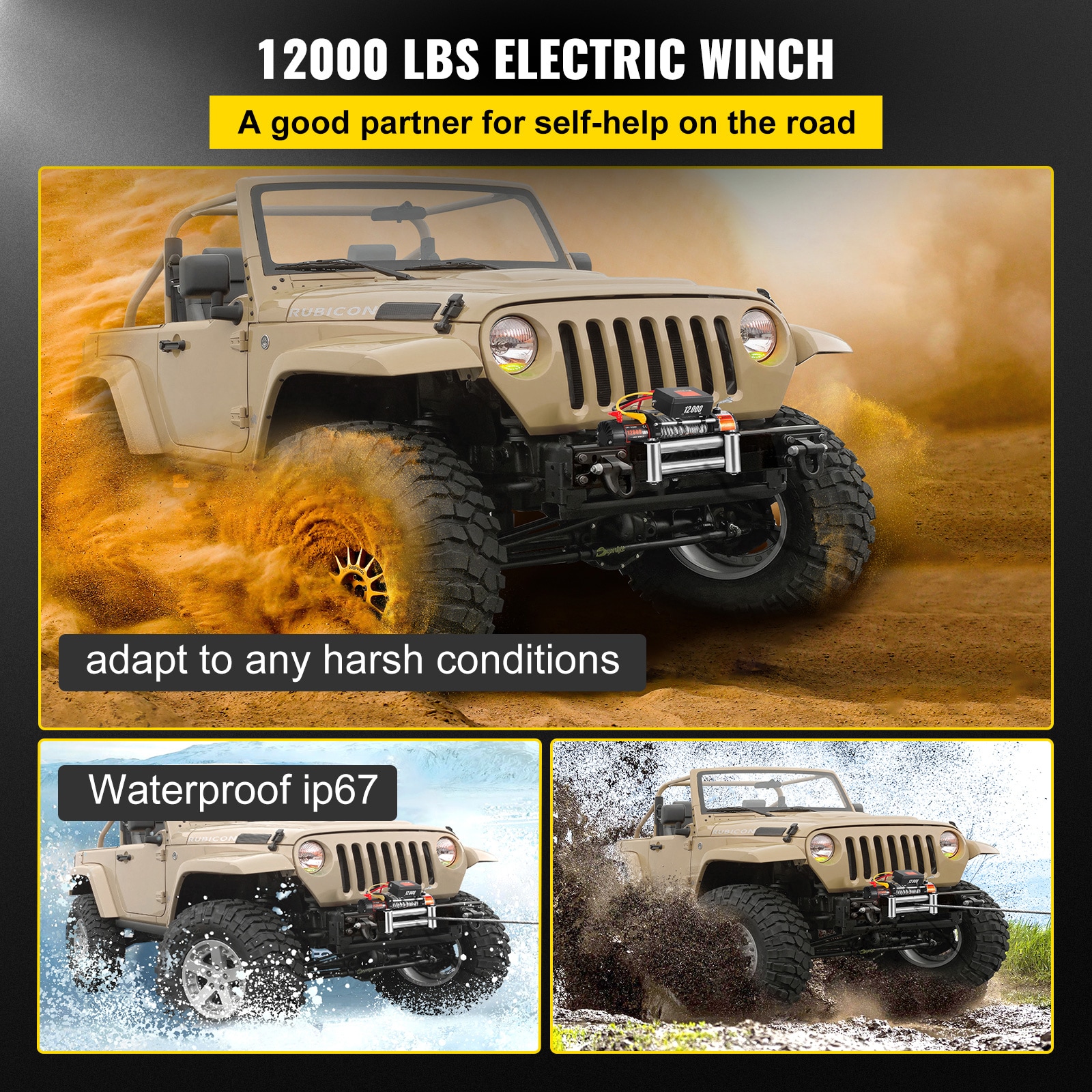 VEVOR 12000-lb 85.0-ft Aluminum Winch Rope 7.5 -HP Motor