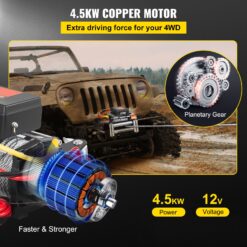 VEVOR 12000-lb 85.0-ft Aluminum Winch Rope 7.5 -HP Motor