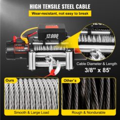 VEVOR 12000-lb 85.0-ft Aluminum Winch Rope 7.5 -HP Motor