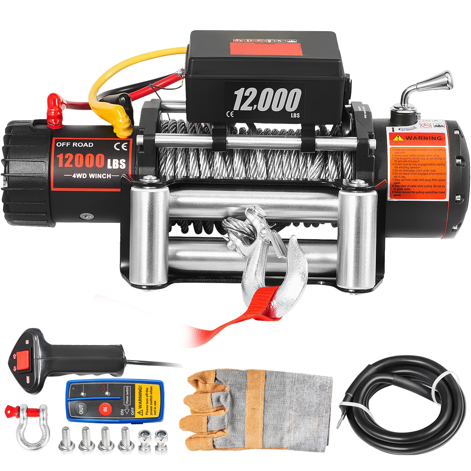 VEVOR 12000-lb 85.0-ft Aluminum Winch Rope 7.5 -HP Motor