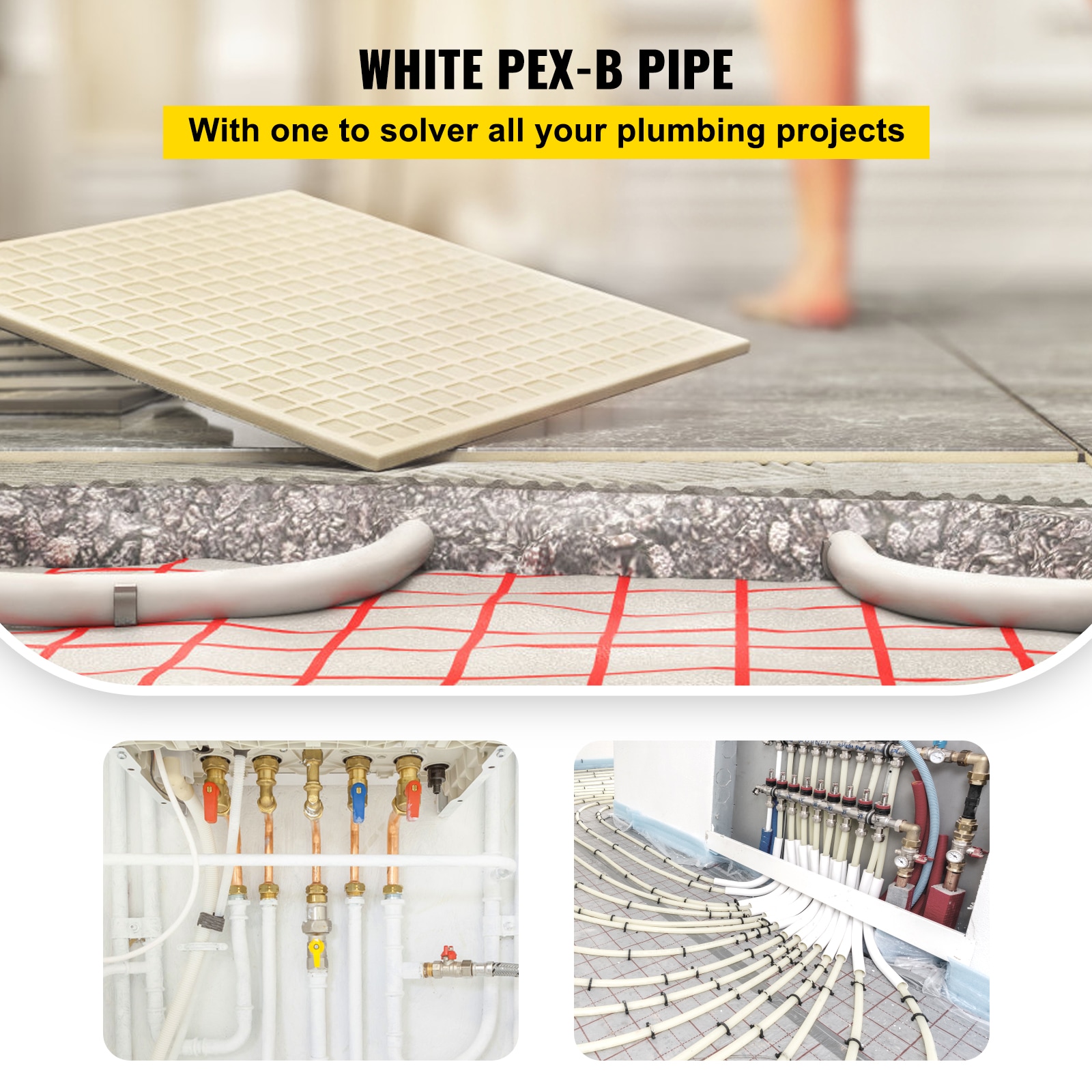 SVOPES 1 Inch x 500 FT PEX Pipe Non-Oxygen Barrier White Flexible Tubing for RV Plumbing Radiant Heating Polyethylene Material