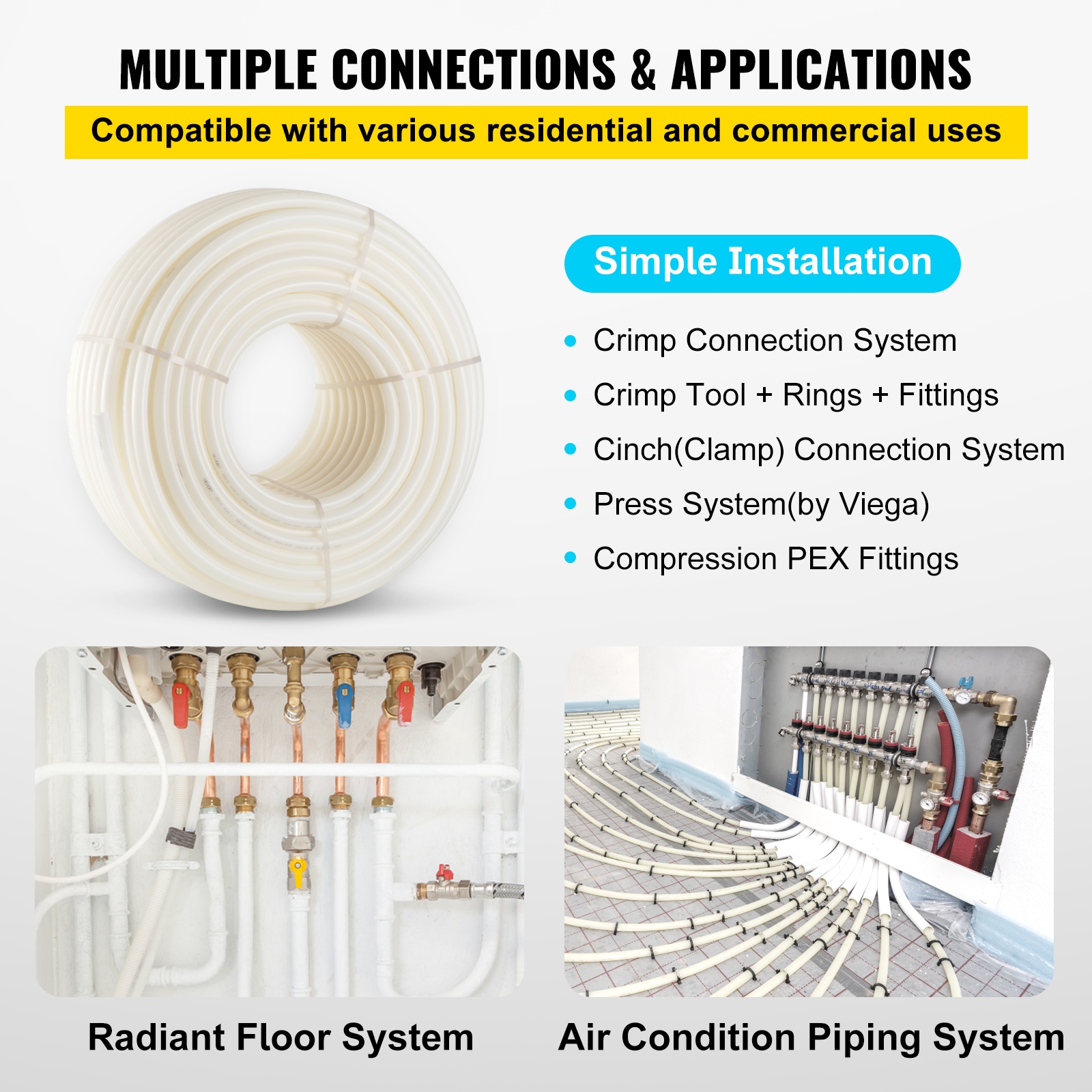 SVOPES 1 Inch x 500 FT PEX Pipe Non-Oxygen Barrier White Flexible Tubing for RV Plumbing Radiant Heating Polyethylene Material