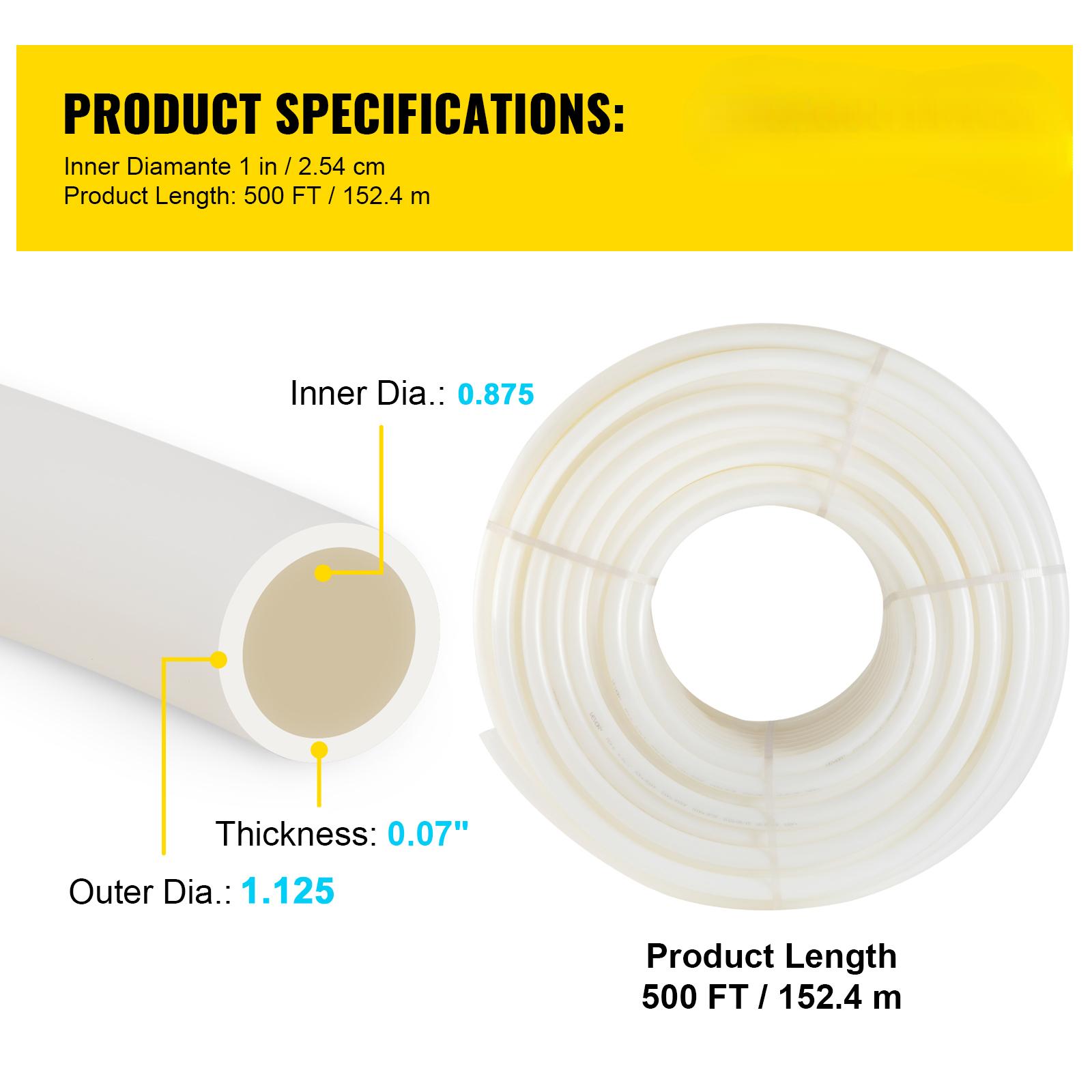 SVOPES 1 Inch x 500 FT PEX Pipe Non-Oxygen Barrier White Flexible Tubing for RV Plumbing Radiant Heating Polyethylene Material
