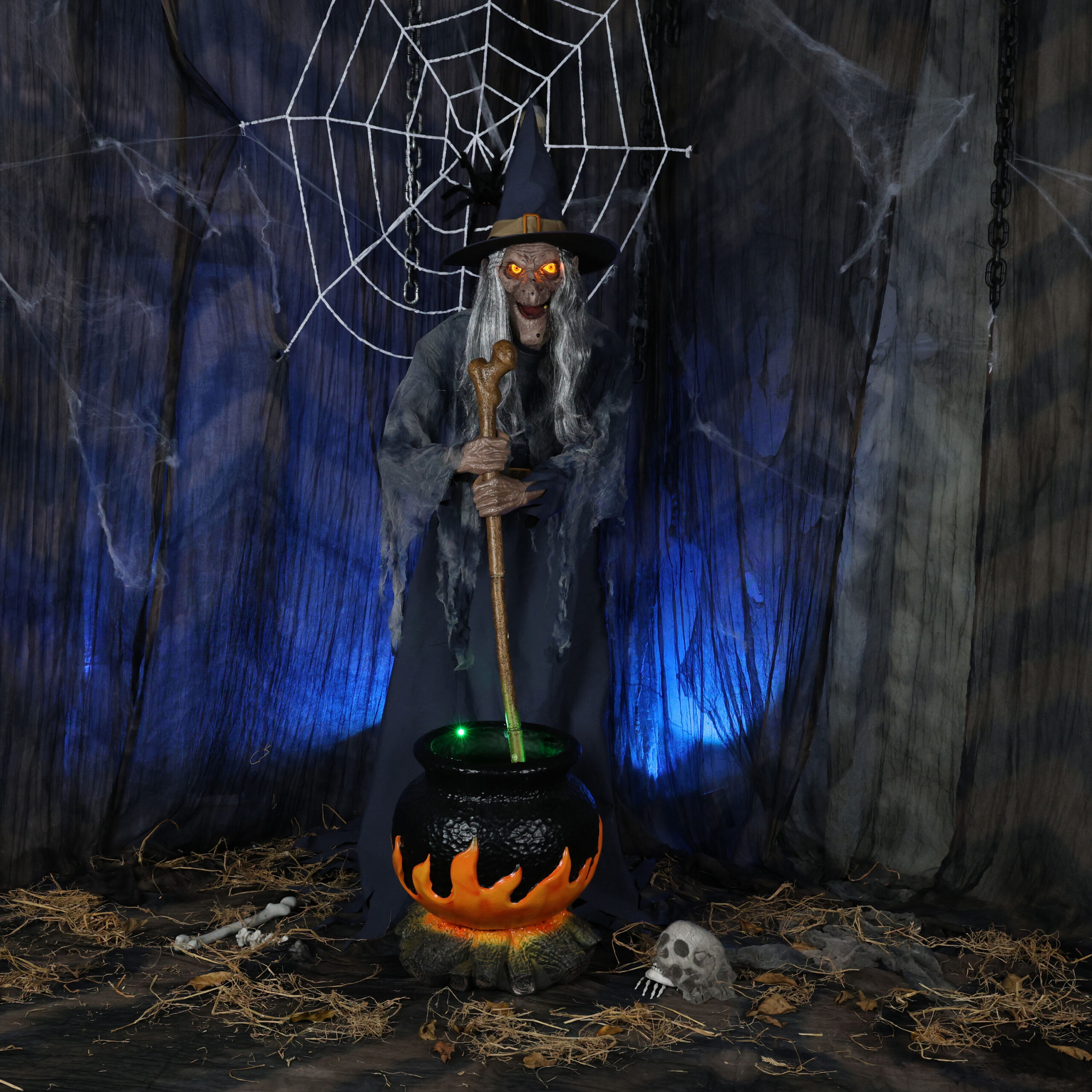 Haunted Living 6-ft Witch with Cauldron Motion Activated Lighted Animatronic