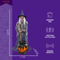 Haunted Living 6-ft Witch with Cauldron Motion Activated Lighted Animatronic