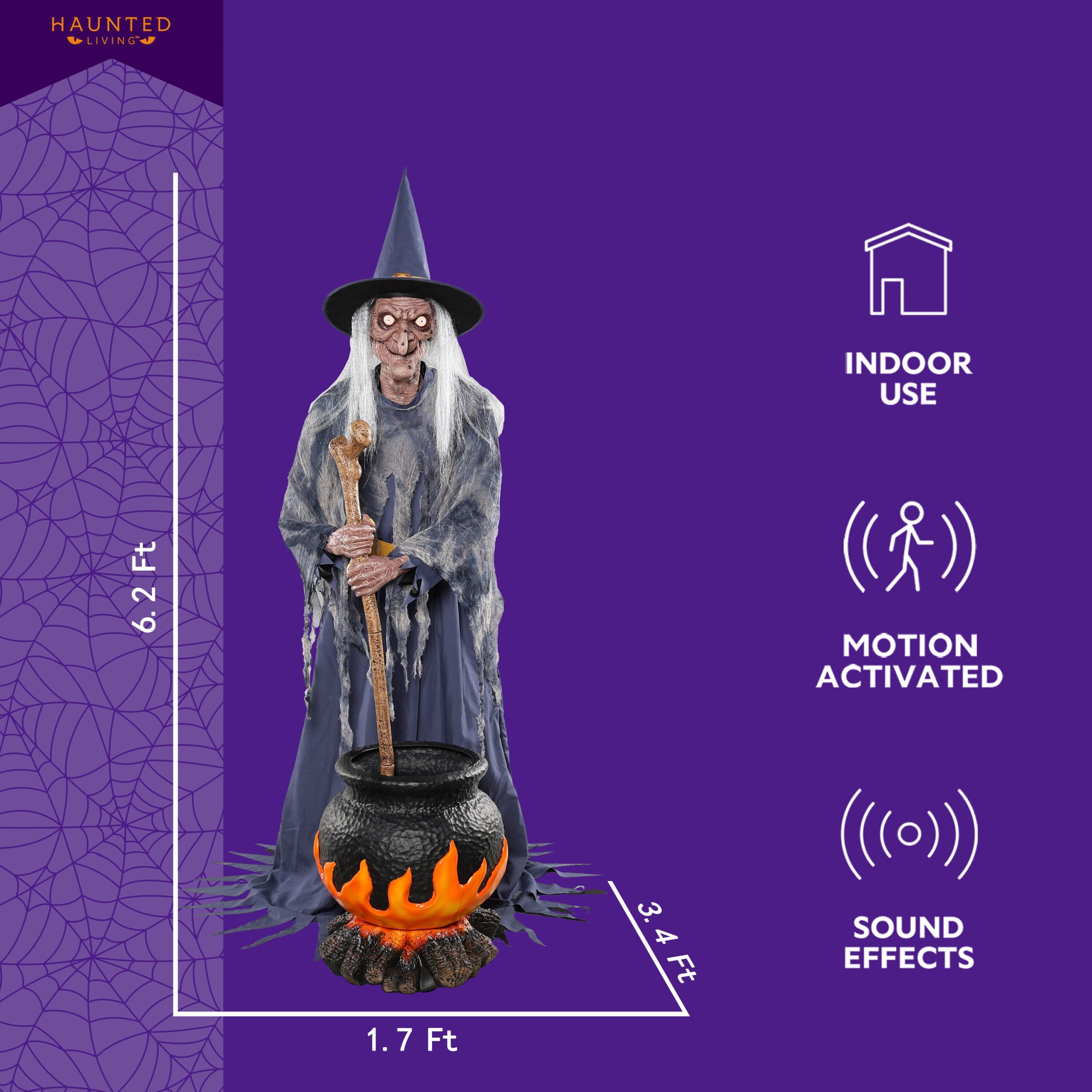 Haunted Living 6-ft Witch with Cauldron Motion Activated Lighted Animatronic