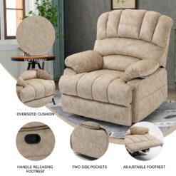 GZMR Large Manual Recliner Chair Beige Velvet Upholstered Recliner