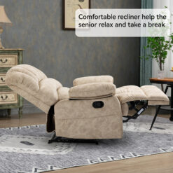 GZMR Large Manual Recliner Chair Beige Velvet Upholstered Recliner