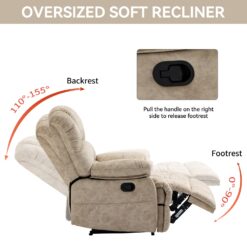 GZMR Large Manual Recliner Chair Beige Velvet Upholstered Recliner