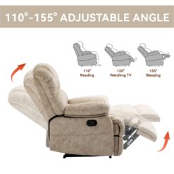 GZMR Large Manual Recliner Chair Beige Velvet Upholstered Recliner