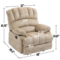 GZMR Large Manual Recliner Chair Beige Velvet Upholstered Recliner