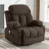 Mondawe 360 Degree Swing with Massage and Lumbar Heat Recliner Brown Velvet Upholstered Swivel Massage chair