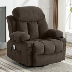 Mondawe 360 Degree Swing with Massage and Lumbar Heat Recliner Brown Velvet Upholstered Swivel Massage chair