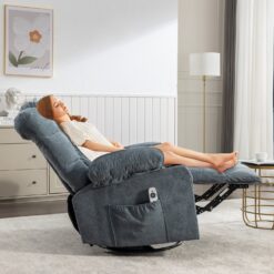 GZMR 8-Point Vibration Massage Heating Rocker Recliner Chair Blue Polyester Upholstered Swivel Massage chair