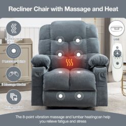 GZMR 8-Point Vibration Massage Heating Rocker Recliner Chair Blue Polyester Upholstered Swivel Massage chair