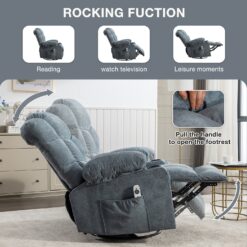 GZMR 8-Point Vibration Massage Heating Rocker Recliner Chair Blue Polyester Upholstered Swivel Massage chair