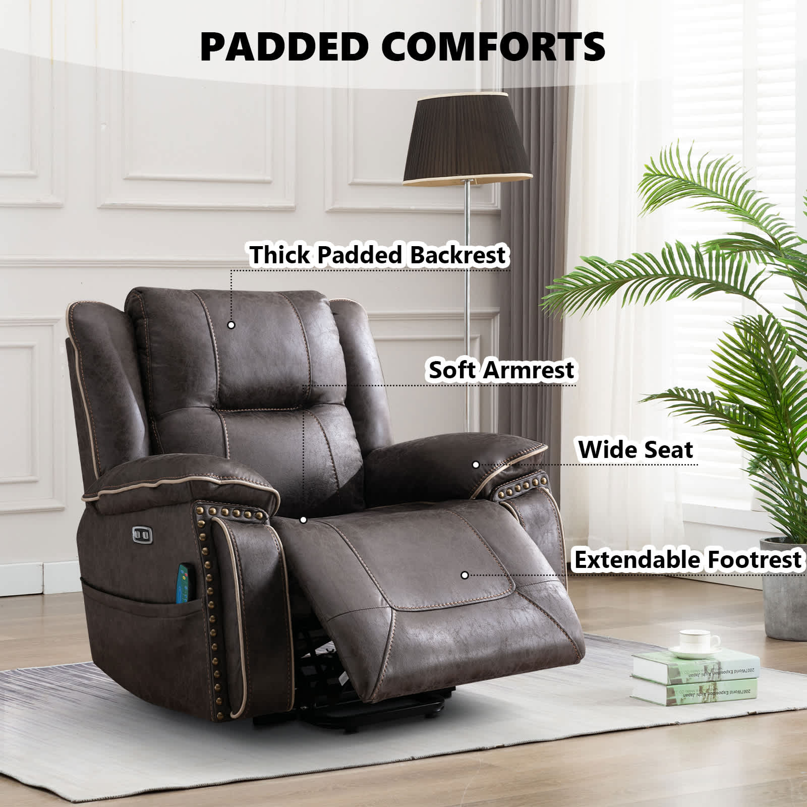 Bestier 41 in Oversize Dark Gray PU Leather Power Lift Recliner Chair with Massage and Heating