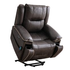 Bestier 41 in Oversize Dark Gray PU Leather Power Lift Recliner Chair with Massage and Heating