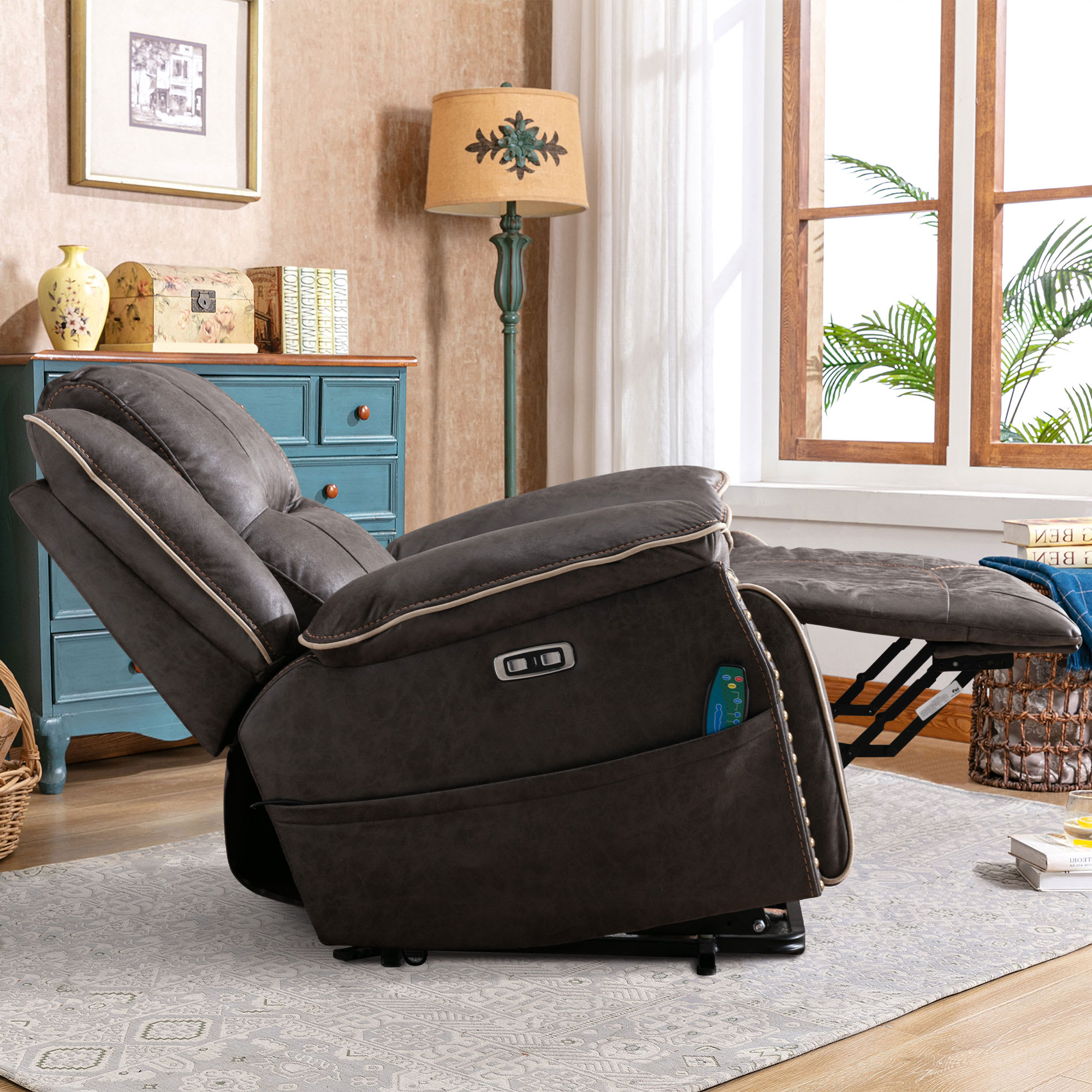 Bestier 41 in Oversize Dark Gray PU Leather Power Lift Recliner Chair with Massage and Heating