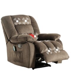 Bestier Overstuffed Fabric Recliner Chairs with 8-Point Vibration Massage Manual Pull Recliner with Time Setting Brown