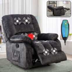 Bestier Overstuffed Fabric Recliner Chairs with 8-Point Vibration Massage Manual Pull Recliner with Time Setting Dark Grey