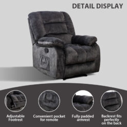Bestier Overstuffed Fabric Recliner Chairs with 8-Point Vibration Massage Manual Pull Recliner with Time Setting Dark Grey