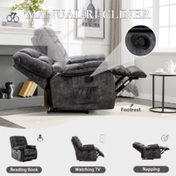 Bestier Overstuffed Fabric Recliner Chairs with 8-Point Vibration Massage Manual Pull Recliner with Time Setting Dark Grey
