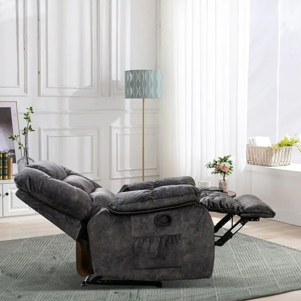 Bestier Overstuffed Fabric Recliner Chairs with 8-Point Vibration Massage Manual Pull Recliner with Time Setting Dark Grey