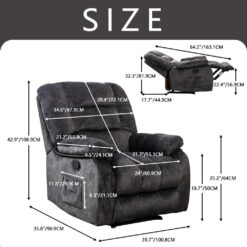 Bestier Overstuffed Fabric Recliner Chairs with 8-Point Vibration Massage Manual Pull Recliner with Time Setting Dark Grey