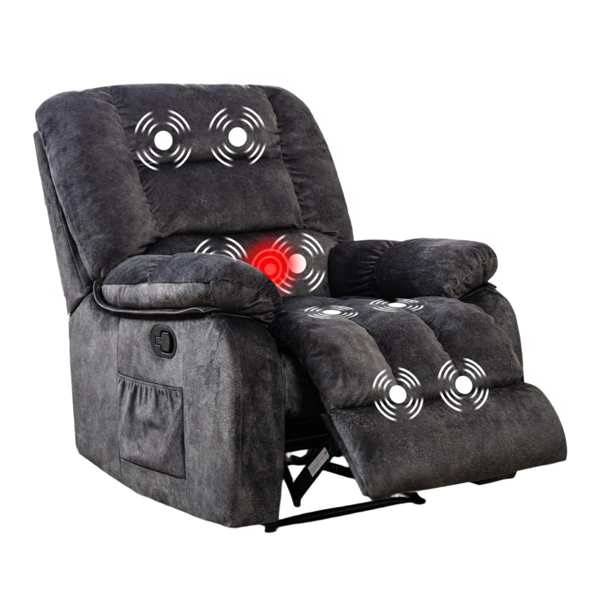 Bestier Overstuffed Fabric Recliner Chairs with 8-Point Vibration Massage Manual Pull Recliner with Time Setting Dark Grey