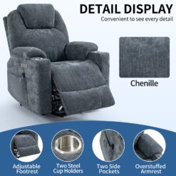 GZMR 8-Point Vibration Massage Power Lift Recliner Chair Blue-Gray Polyester Upholstered Powered Reclining Recliner with Lift Assistance