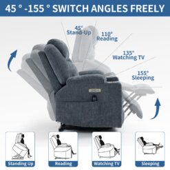 GZMR 8-Point Vibration Massage Power Lift Recliner Chair Blue-Gray Polyester Upholstered Powered Reclining Recliner with Lift Assistance