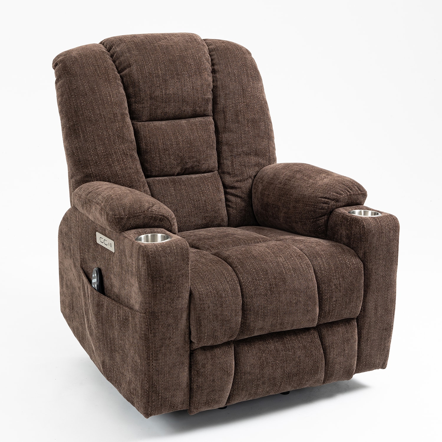 GZMR Large Power Lift Recliner with Massage and Heat Brown Chenille Upholstered Powered Reclining Recliner with Lift Assistance
