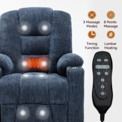 GZMR Large Power Lift Recliner with Massage and Heat Blue Chenille Upholstered Powered Reclining Recliner with Lift Assistance