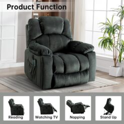 Bestier 40.6 in. Gray Green Microfiber Oversize Power Lift Recliner Chair with Massage and Heating