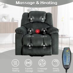 Bestier 40.6 in. Gray Green Microfiber Oversize Power Lift Recliner Chair with Massage and Heating