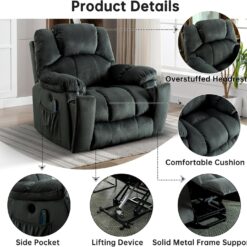 Bestier 40.6 in. Gray Green Microfiber Oversize Power Lift Recliner Chair with Massage and Heating
