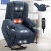 Mondawe Blue Chenille Upholstered Tufted Powered Reclining Massage chair with Lift Assistance